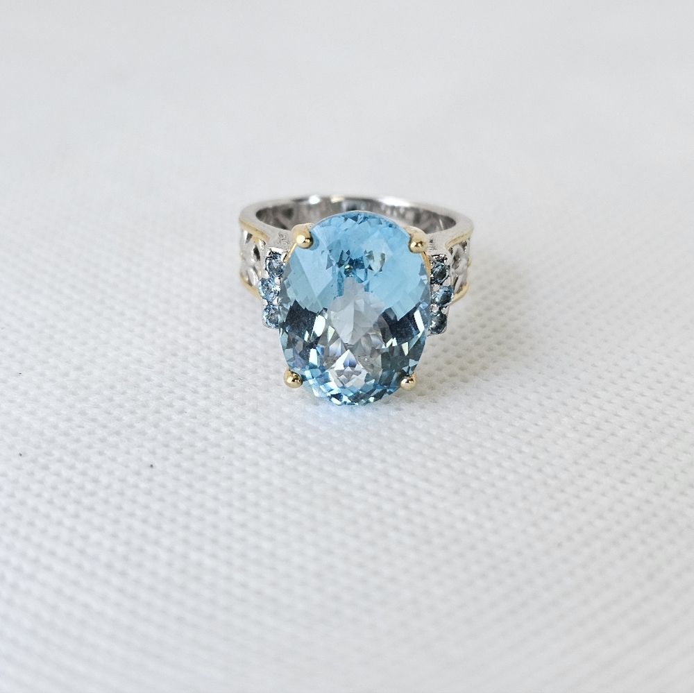 Natural Gems En Vogue Swiss Blue Topaz  Palladium Sterling Silver 18K Size 7